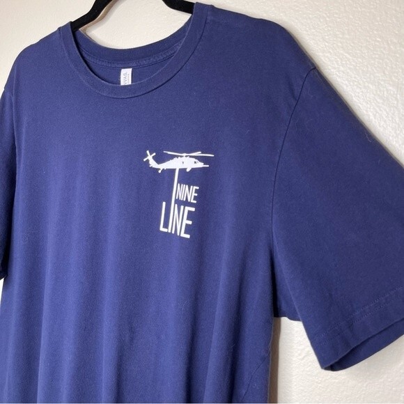 Bella Canvas Nine Line Five F Graphic Navy Crew Neck Short Sleeve Shirt Men XL - Picture 4 of 13